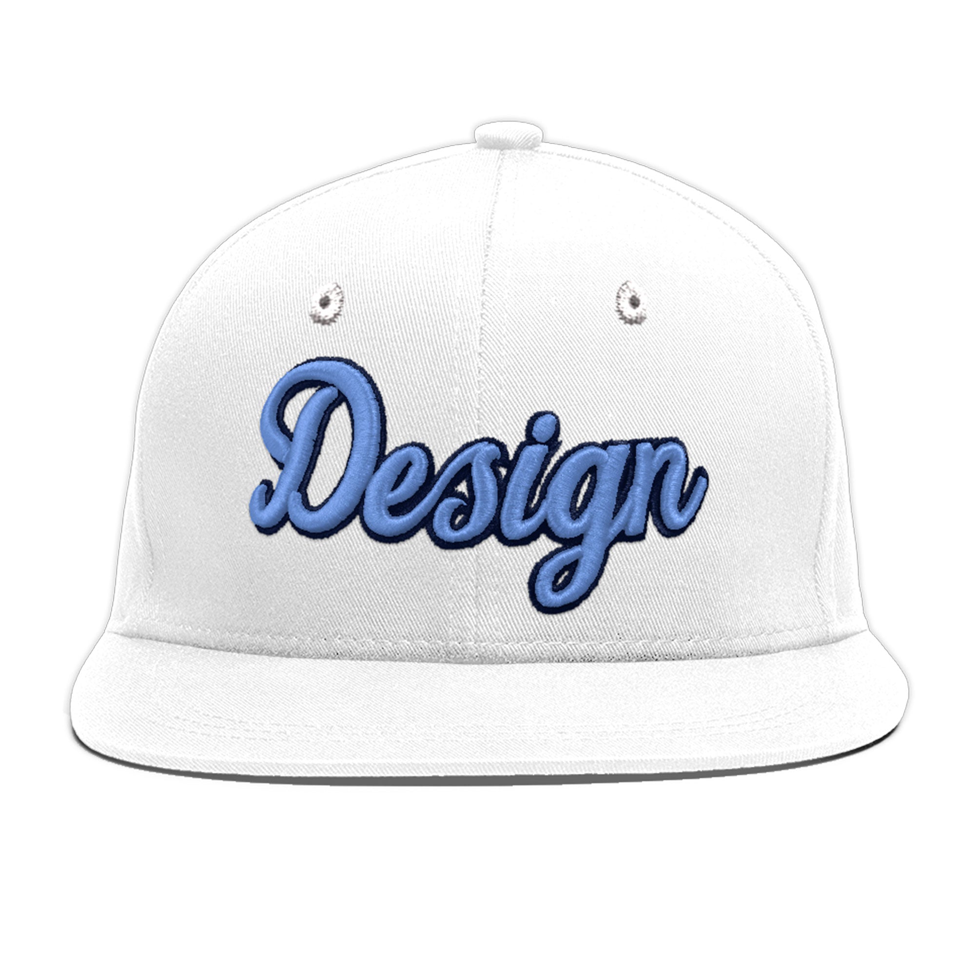 Custom White Light Blue-Navy 3D Puff Embroidery Flat Embroidery Casual Sport Baseball Cap