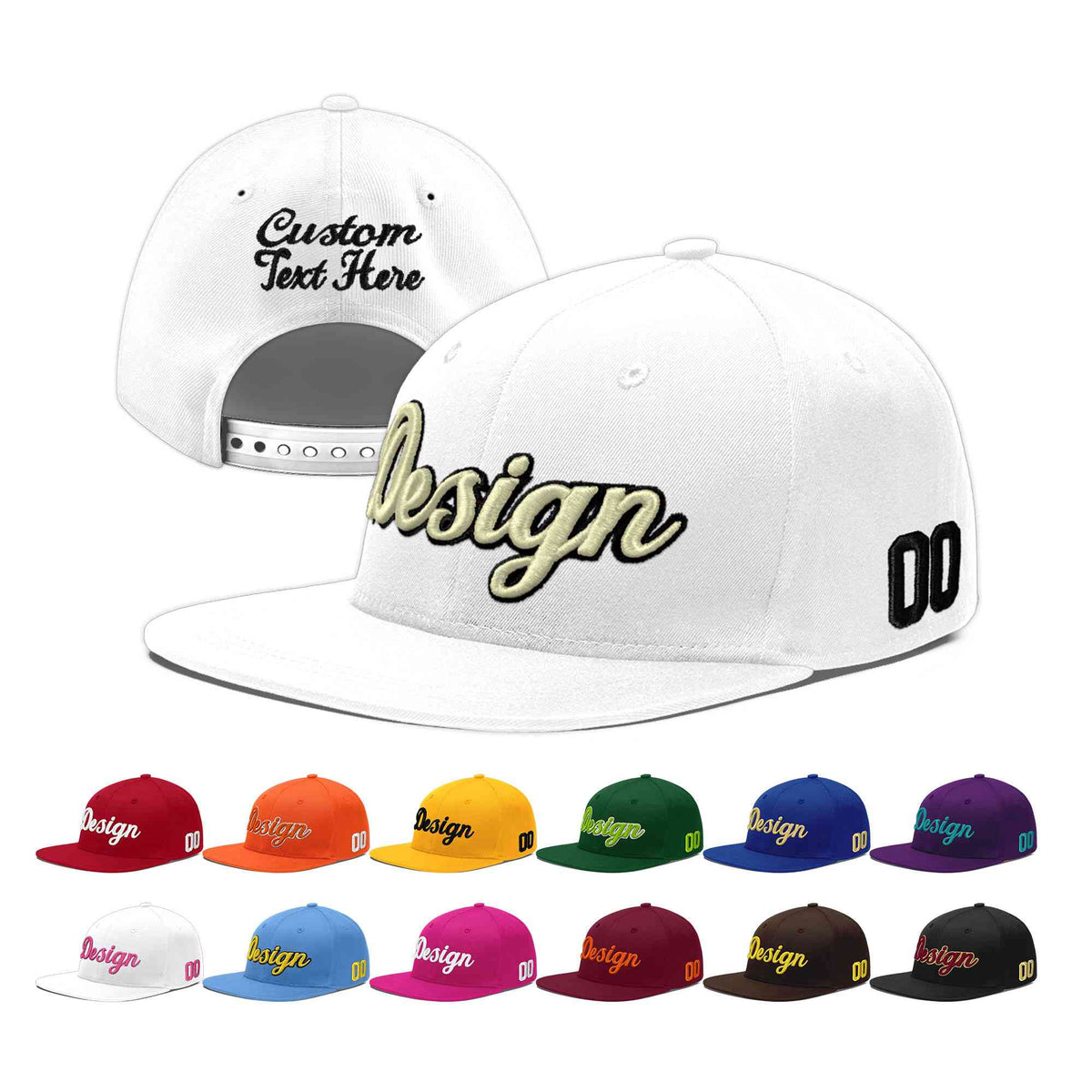 Custom White 3D Puff Embroidery Flat Embroidery Casual Sport Baseball Cap