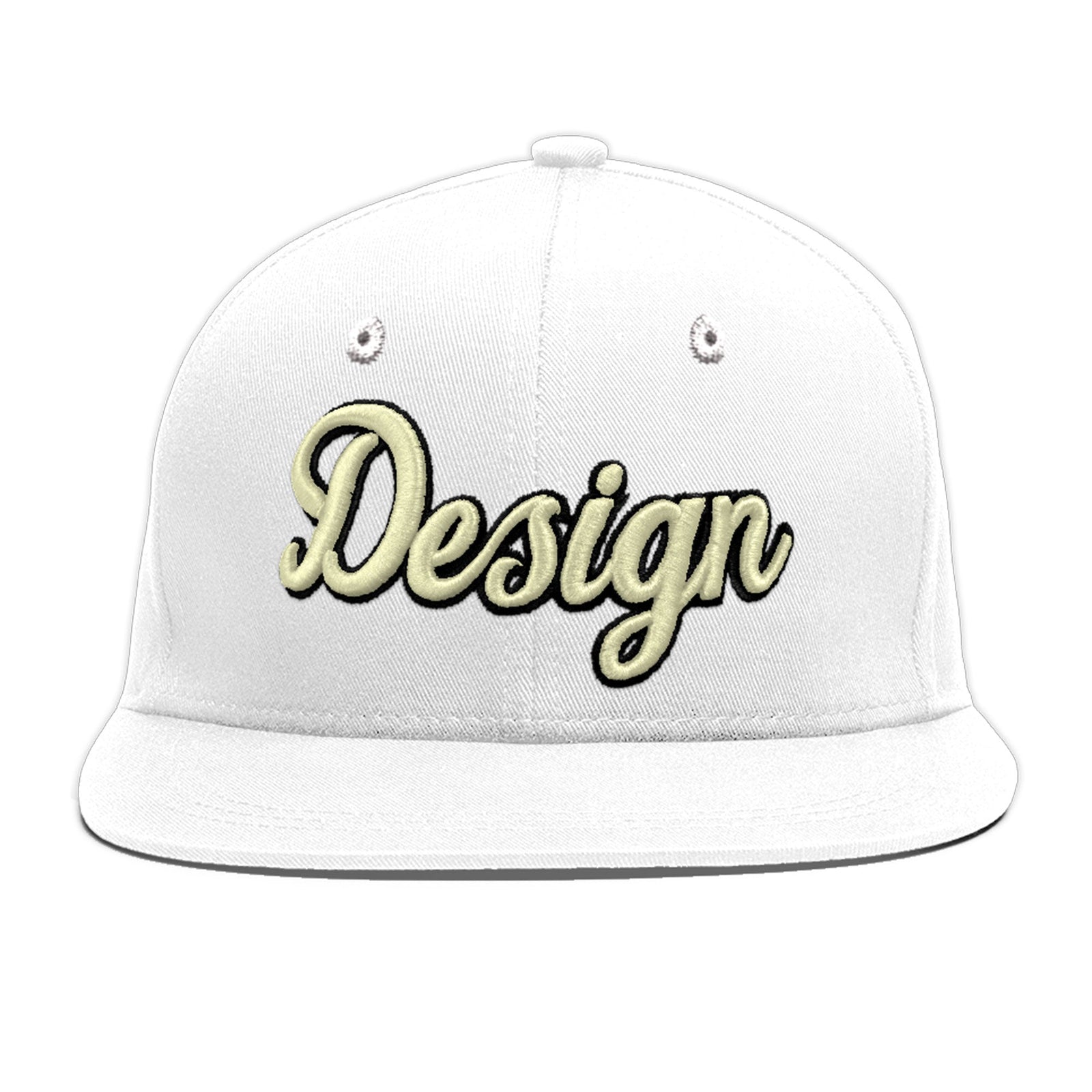 Custom White 3D Puff Embroidery Flat Embroidery Casual Sport Baseball Cap