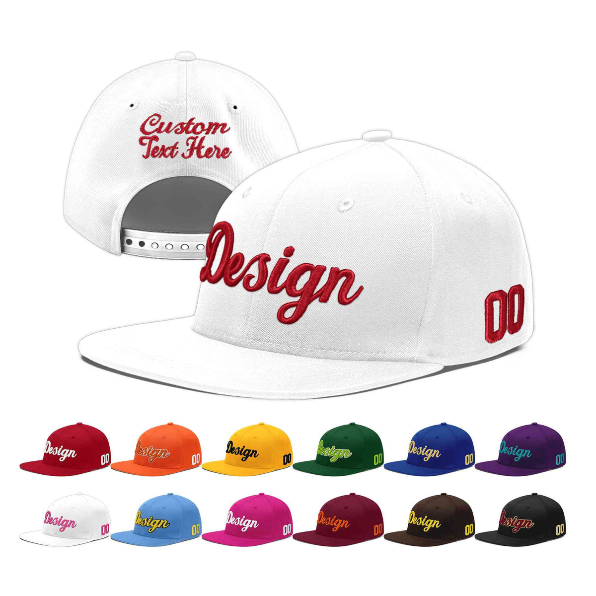 Custom White 3D Puff Embroidery Flat Embroidery Casual Sport Baseball Cap