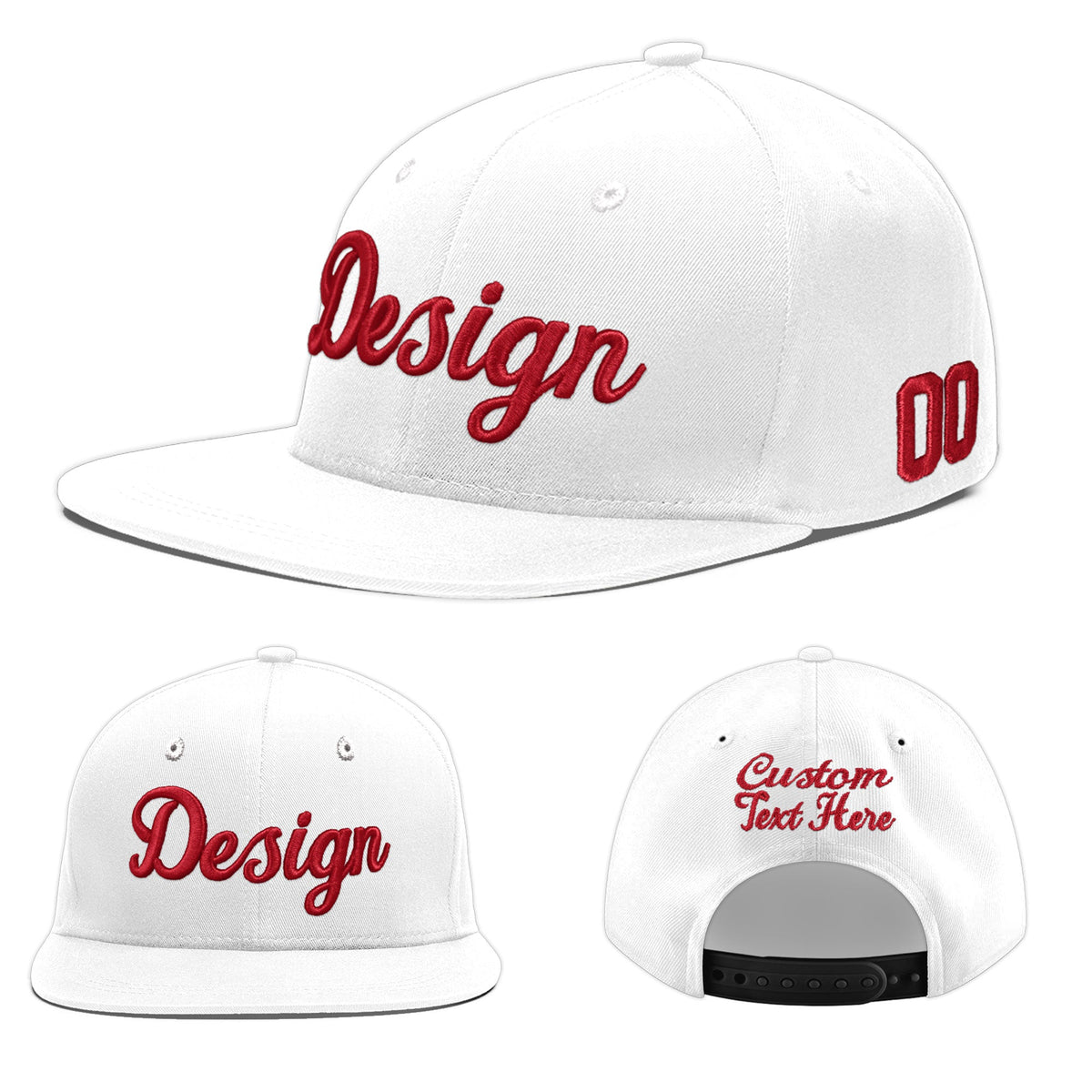 Custom White 3D Puff Embroidery Flat Embroidery Casual Sport Baseball Cap
