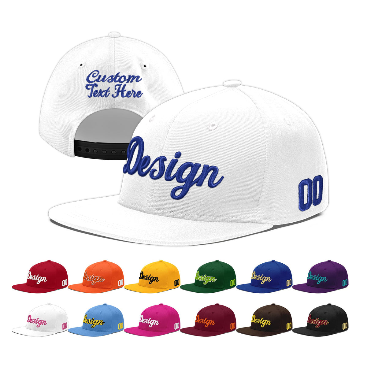 Custom White 3D Puff Embroidery Flat Embroidery Casual Sport Baseball Cap