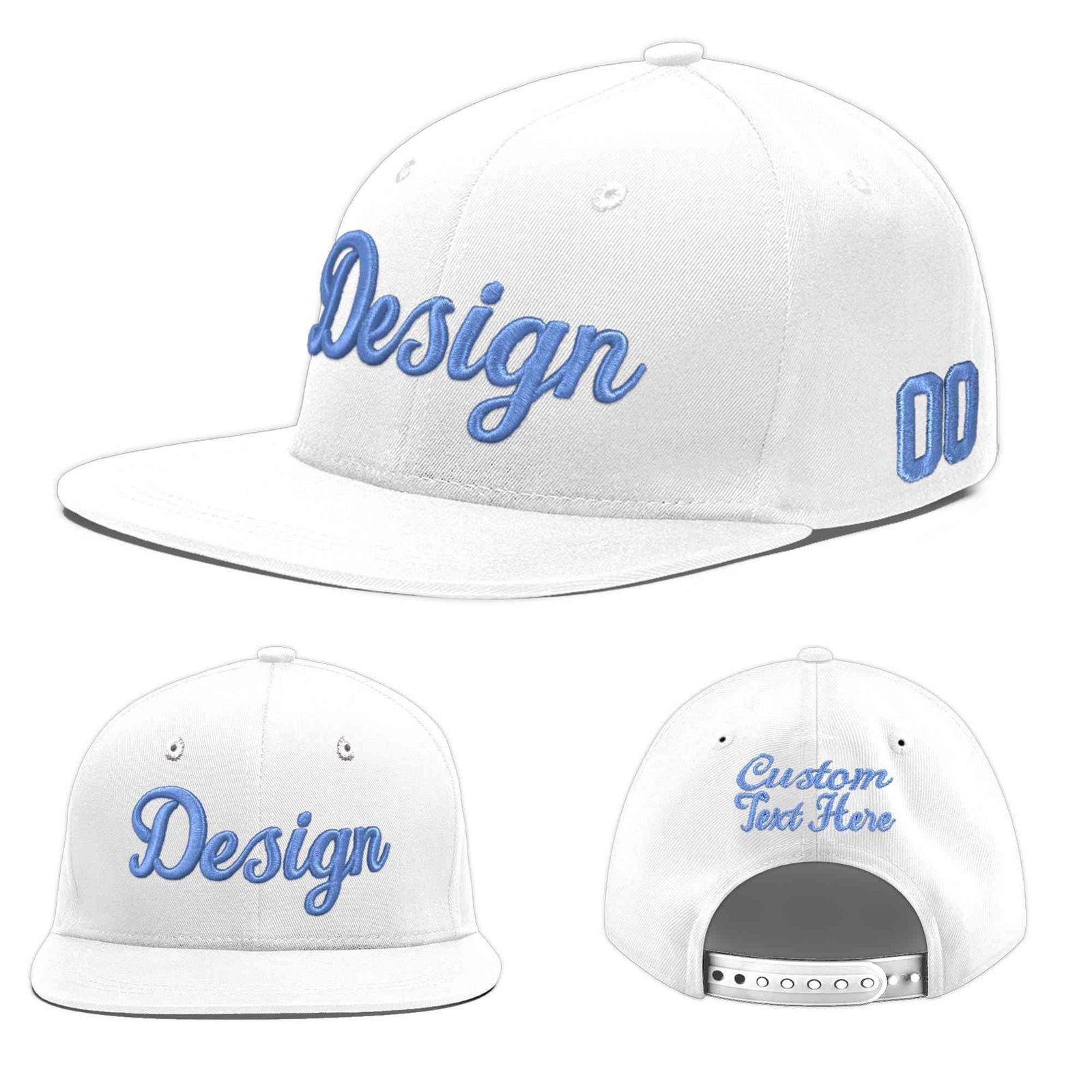 Custom White 3D Puff Embroidery Flat Embroidery Casual Sport Baseball Cap