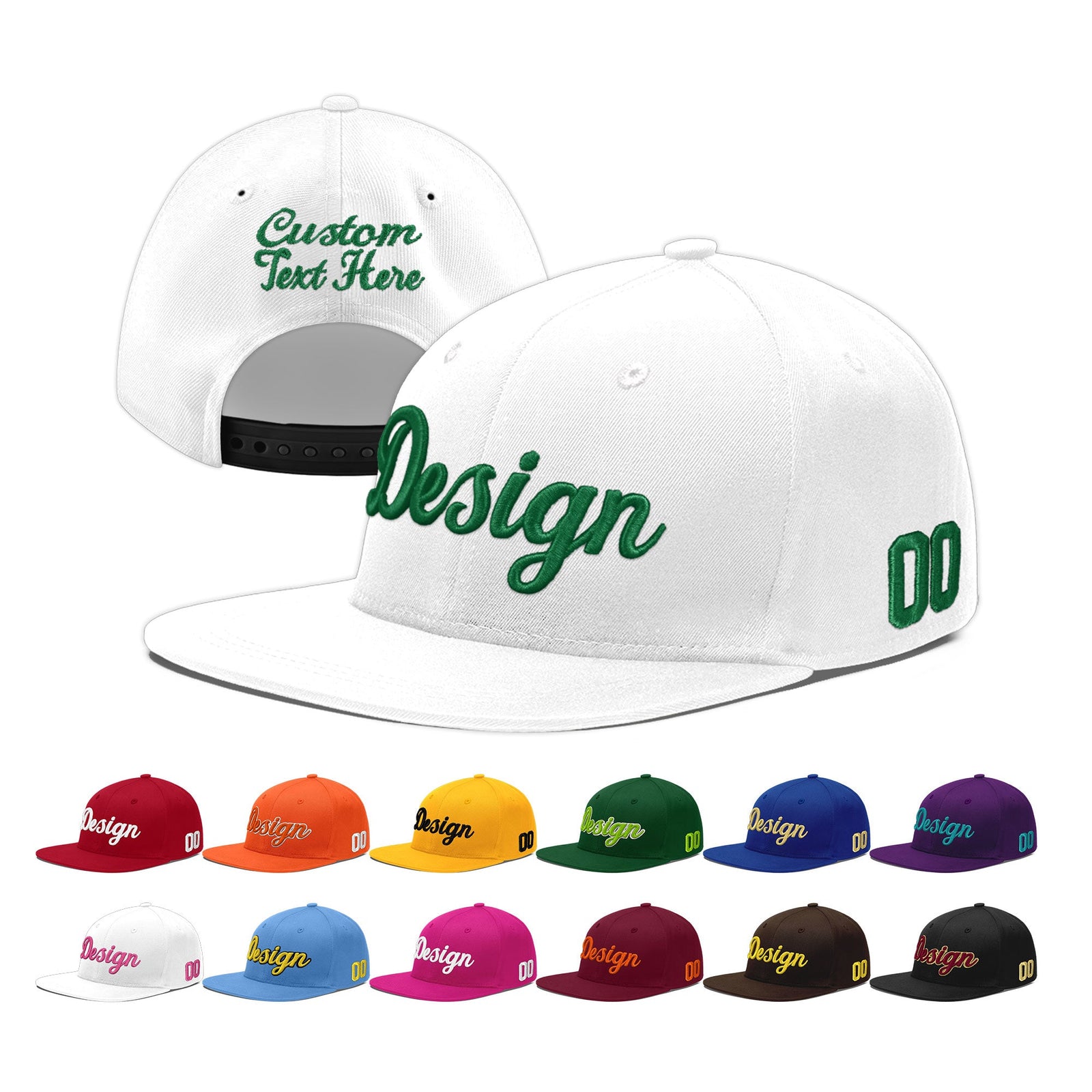 Custom White 3D Puff Embroidery Flat Embroidery Casual Sport Baseball Cap