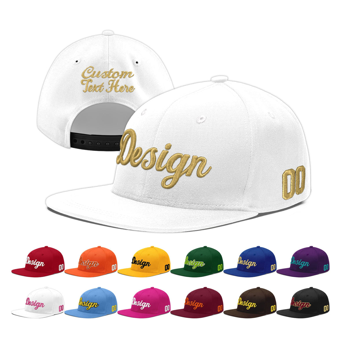 Custom White 3D Puff Embroidery Flat Embroidery Casual Sport Baseball Cap