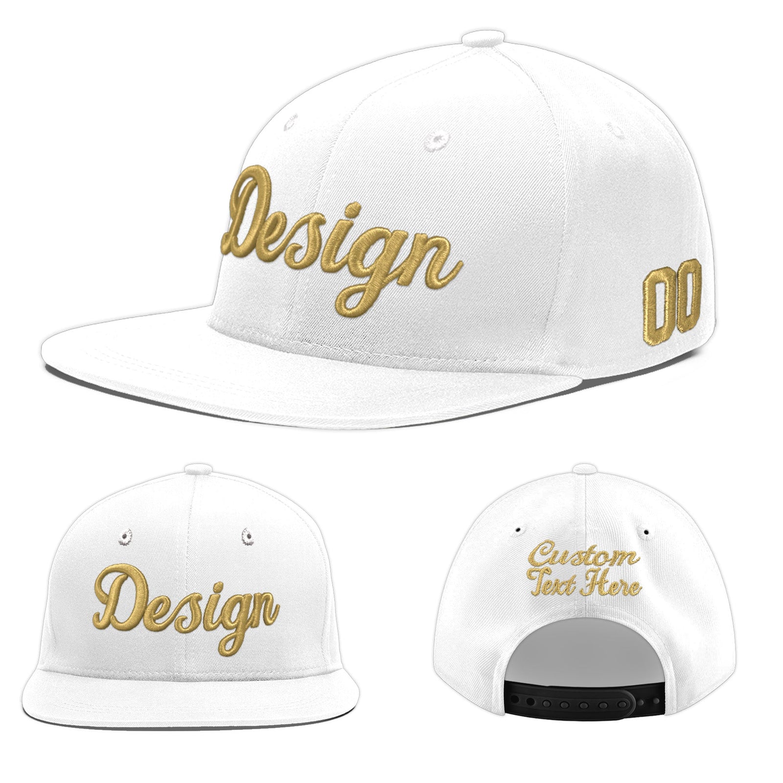Custom White 3D Puff Embroidery Flat Embroidery Casual Sport Baseball Cap