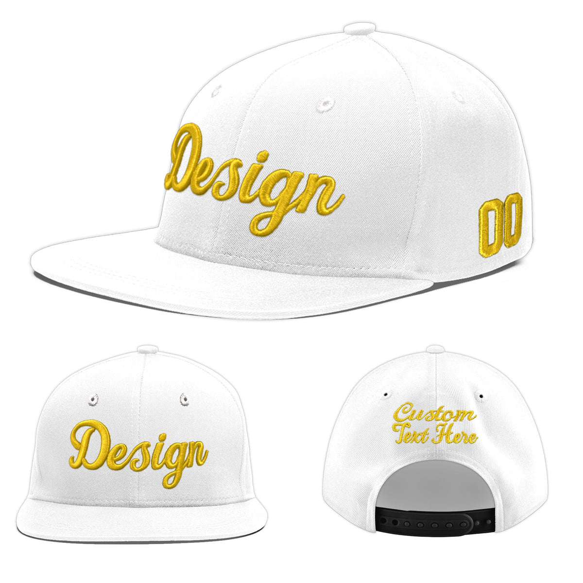 Custom White 3D Puff Embroidery Flat Embroidery Casual Sport Baseball Cap