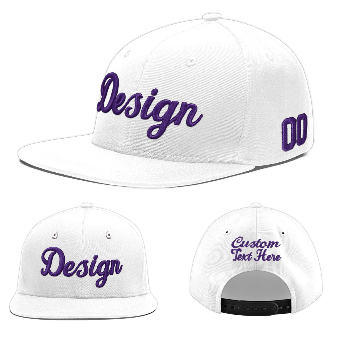 Custom White 3D Puff Embroidery Flat Embroidery Casual Sport Baseball Cap