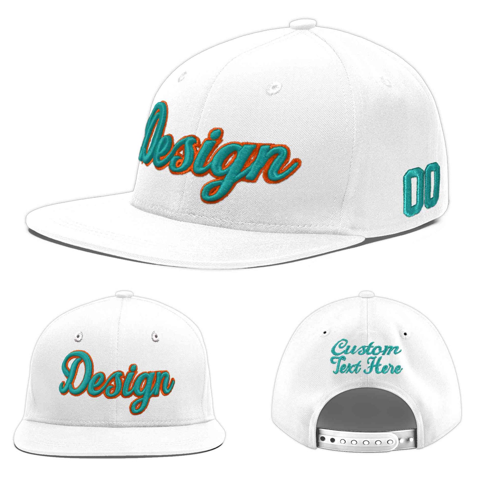 Custom White 3D Puff Embroidery Flat Embroidery Casual Sport Baseball Cap