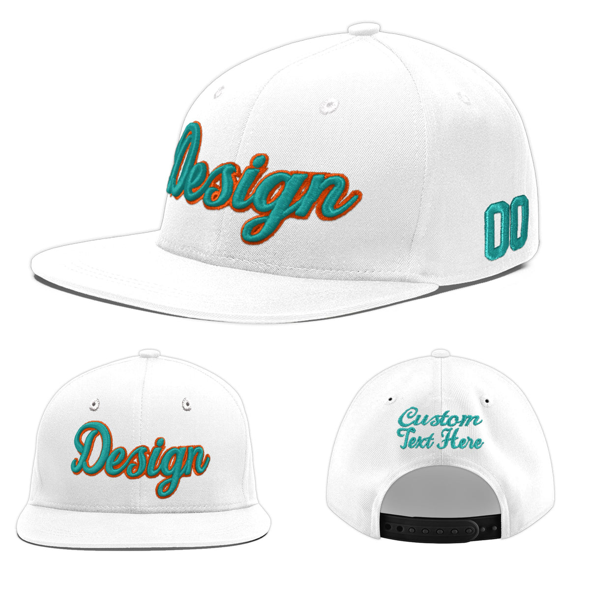 Custom White 3D Puff Embroidery Flat Embroidery Casual Sport Baseball Cap