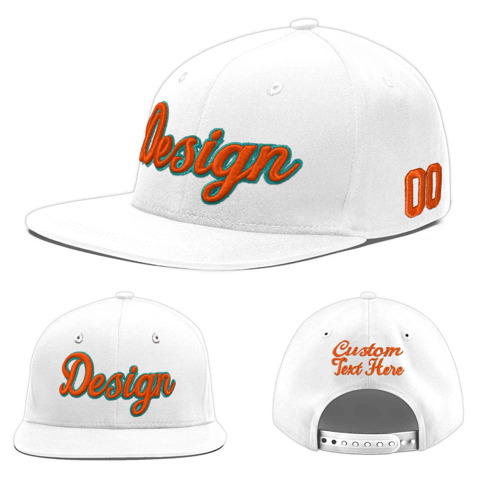 Custom White 3D Puff Embroidery Flat Embroidery Casual Sport Baseball Cap