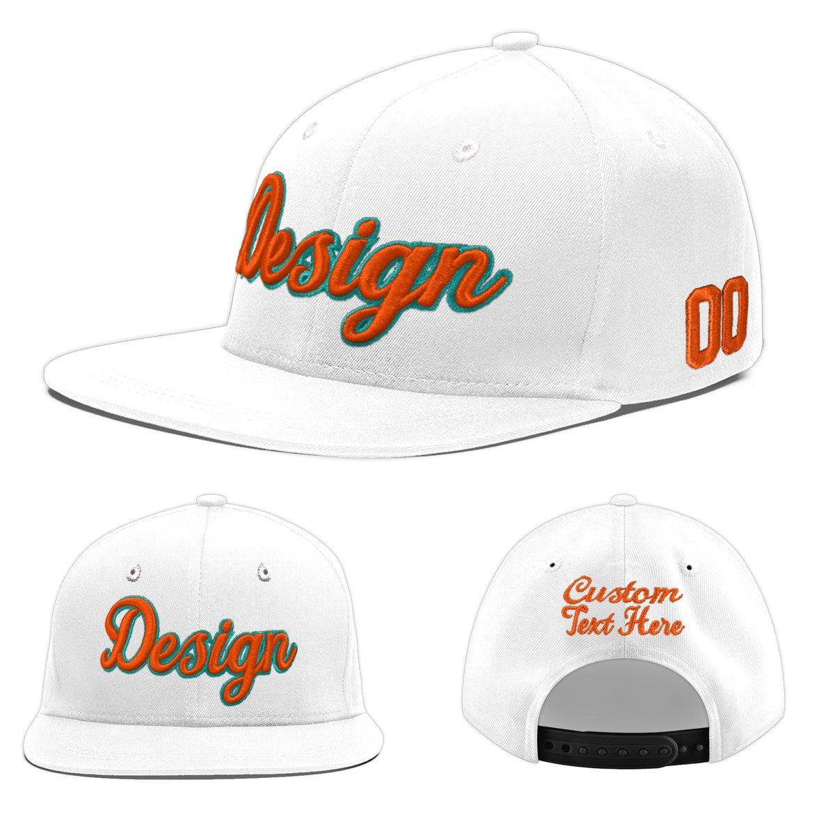 Custom White 3D Puff Embroidery Flat Embroidery Casual Sport Baseball Cap