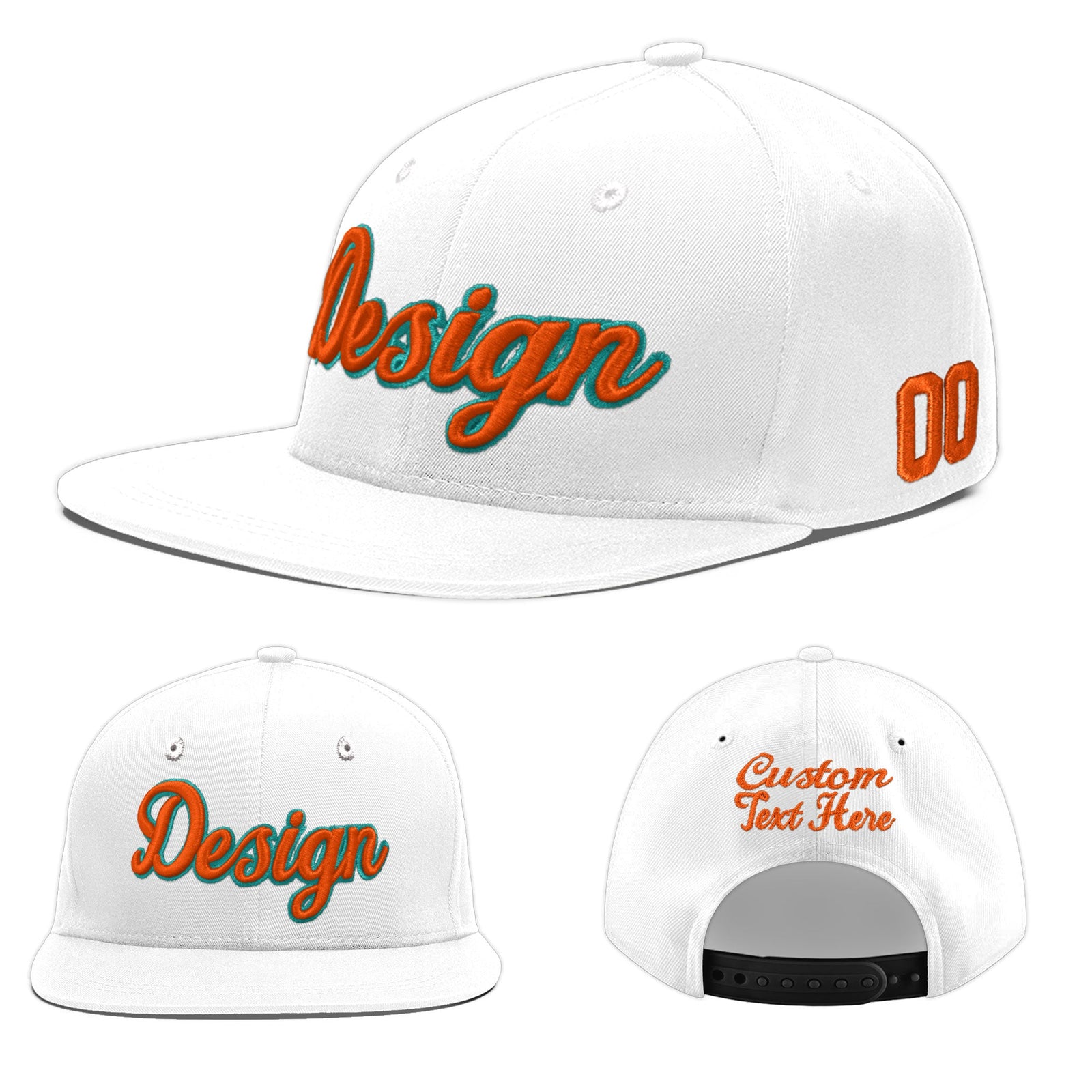 Custom White 3D Puff Embroidery Flat Embroidery Casual Sport Baseball Cap