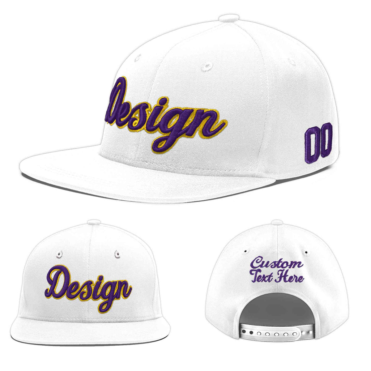 Custom White 3D Puff Embroidery Flat Embroidery Casual Sport Baseball Cap