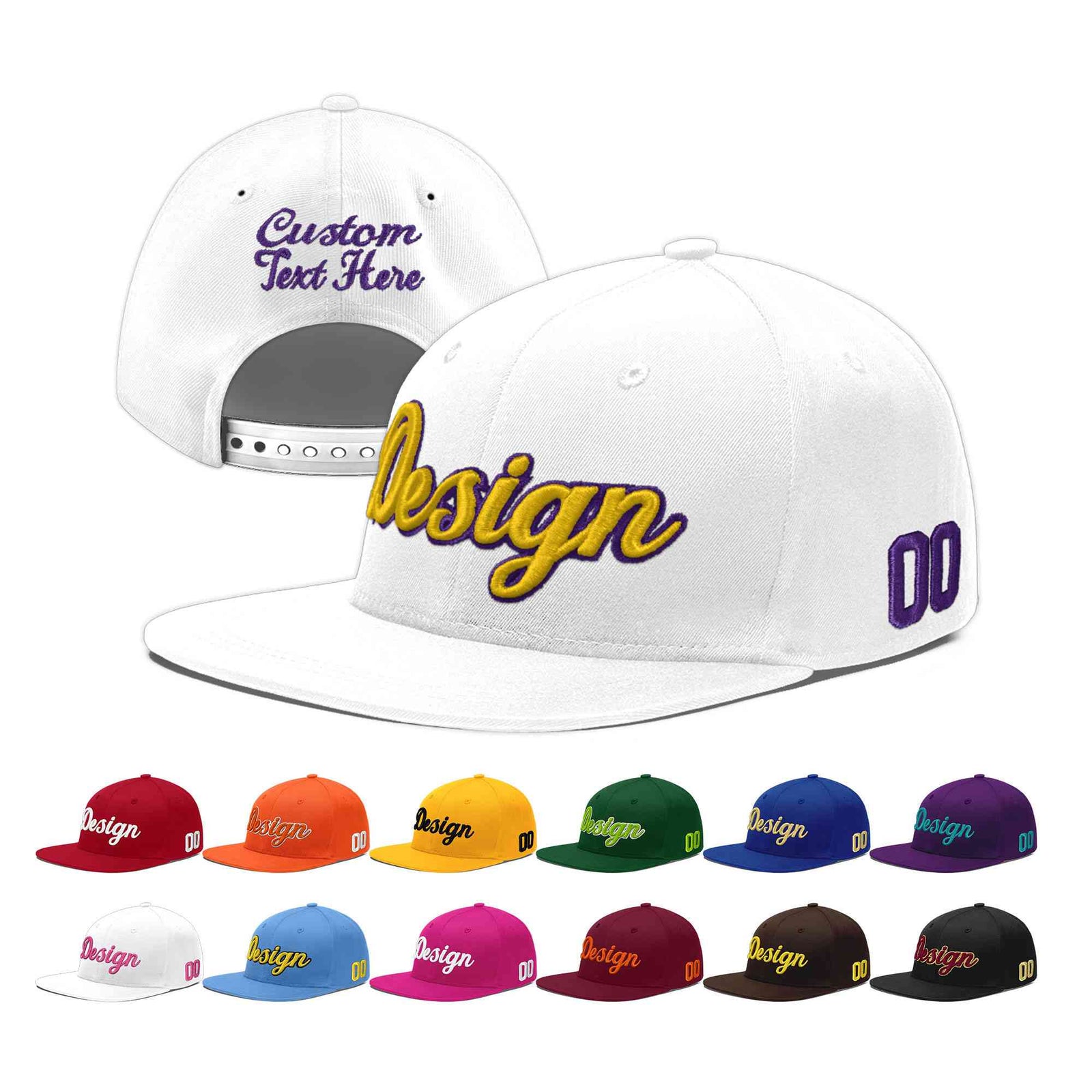 Custom White 3D Puff Embroidery Flat Embroidery Casual Sport Baseball Cap