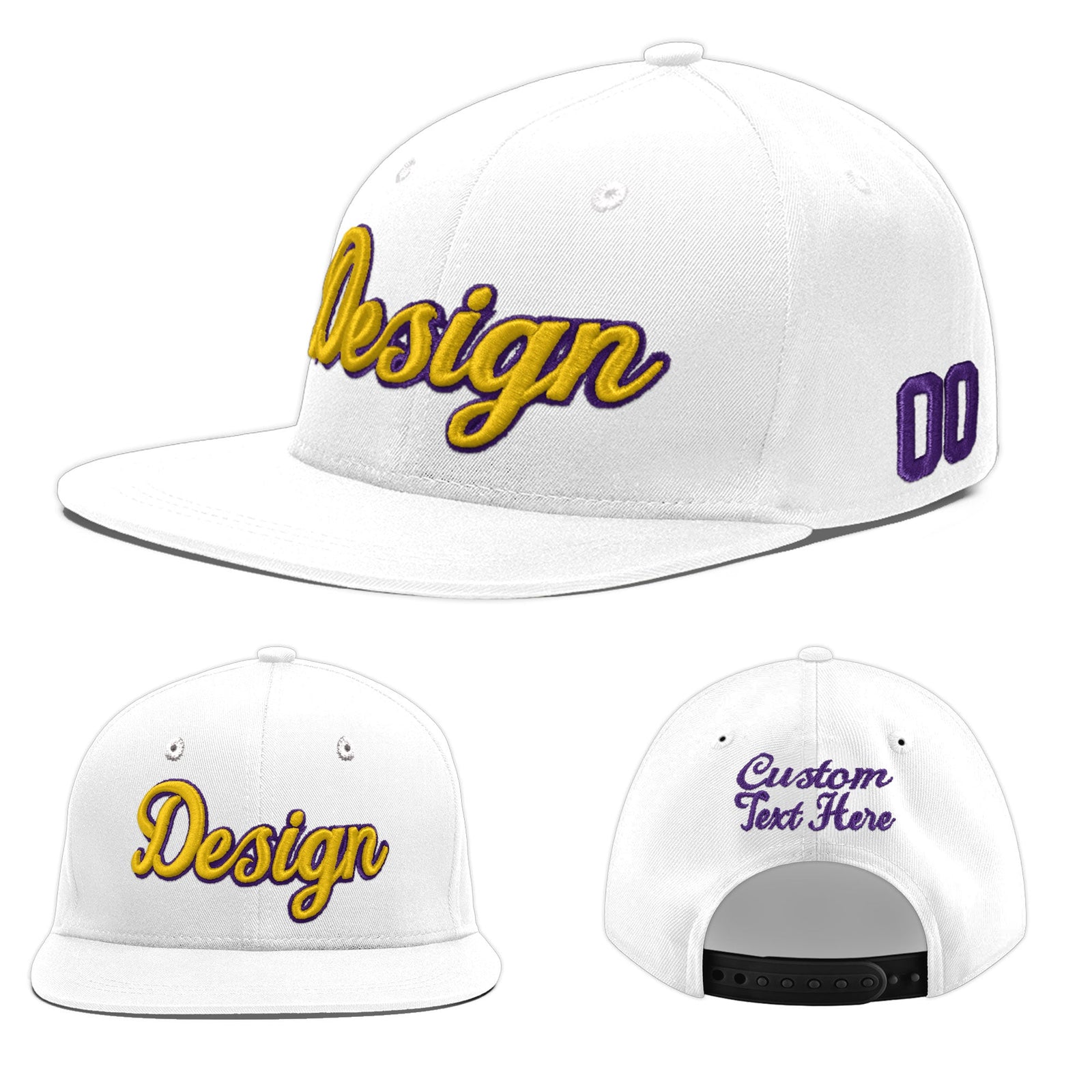 Custom White 3D Puff Embroidery Flat Embroidery Casual Sport Baseball Cap