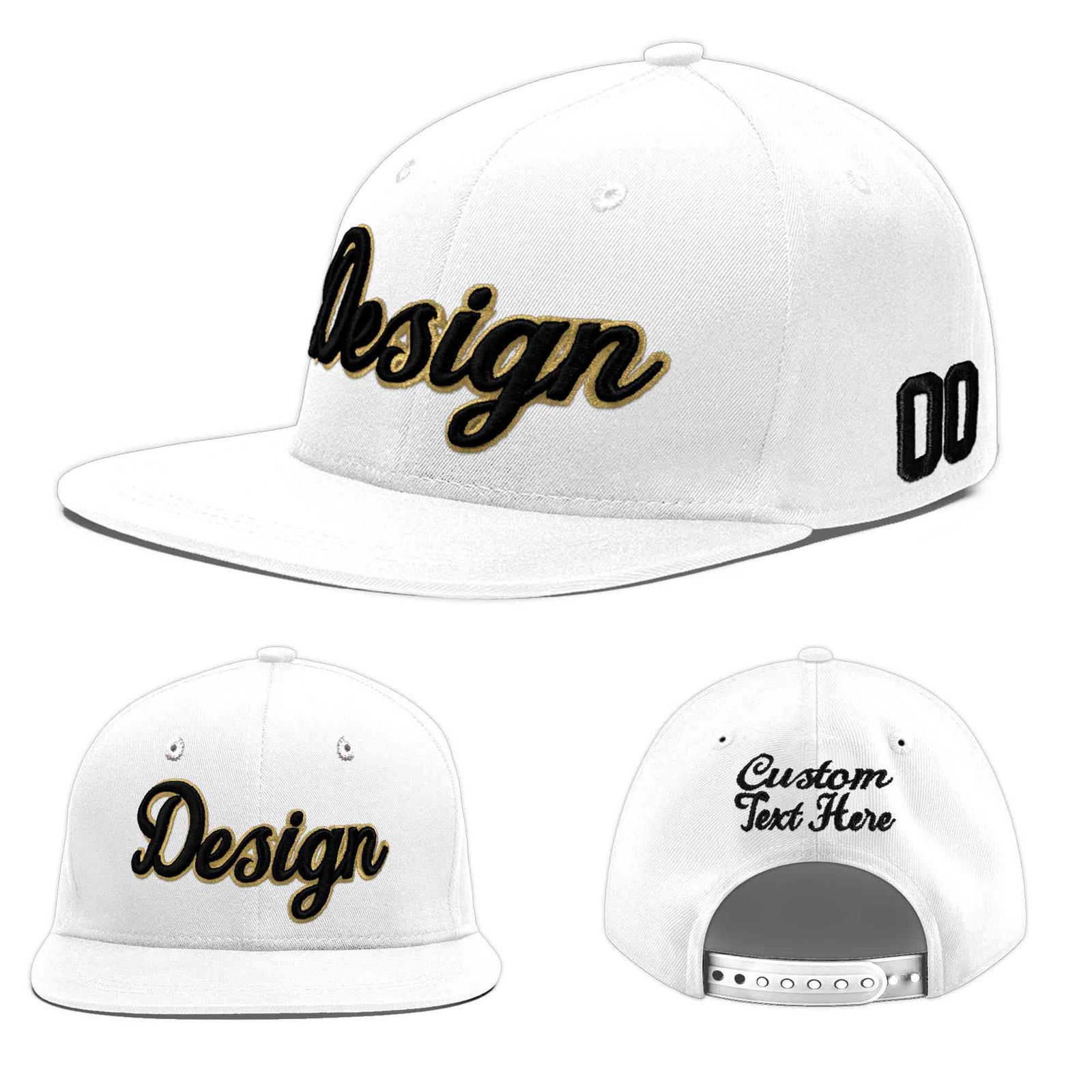 Custom White 3D Puff Embroidery Flat Embroidery Casual Sport Baseball Cap