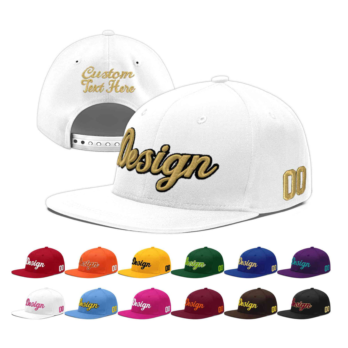 Custom White 3D Puff Embroidery Flat Embroidery Casual Sport Baseball Cap