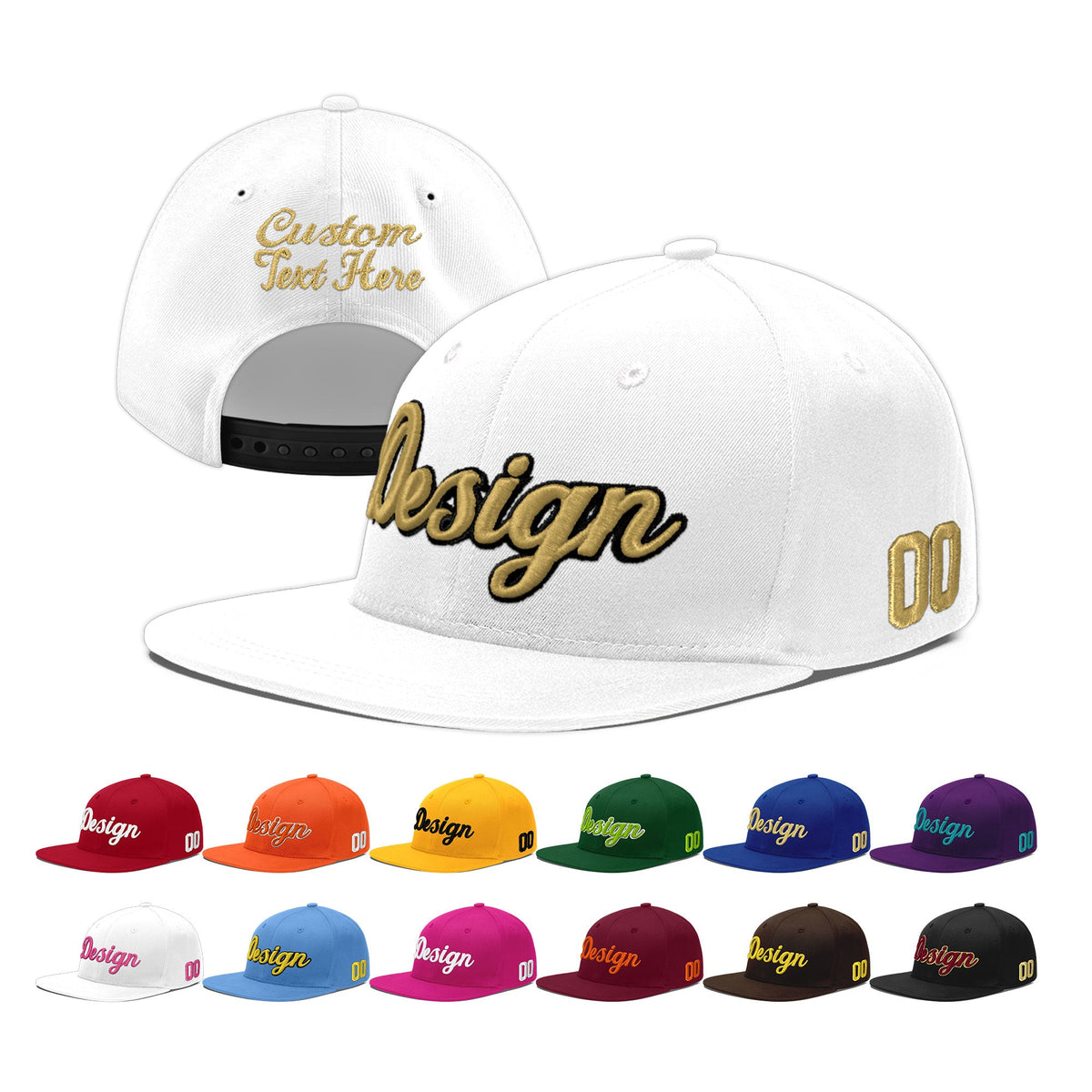 Custom White 3D Puff Embroidery Flat Embroidery Casual Sport Baseball Cap