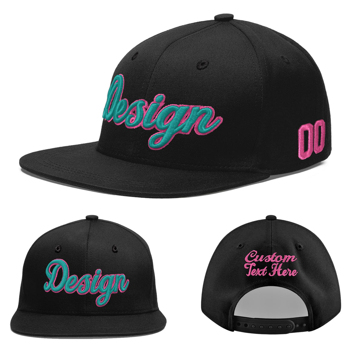 Custom Black 3D Puff Embroidery Flat Embroidery Casual Sport Baseball Cap