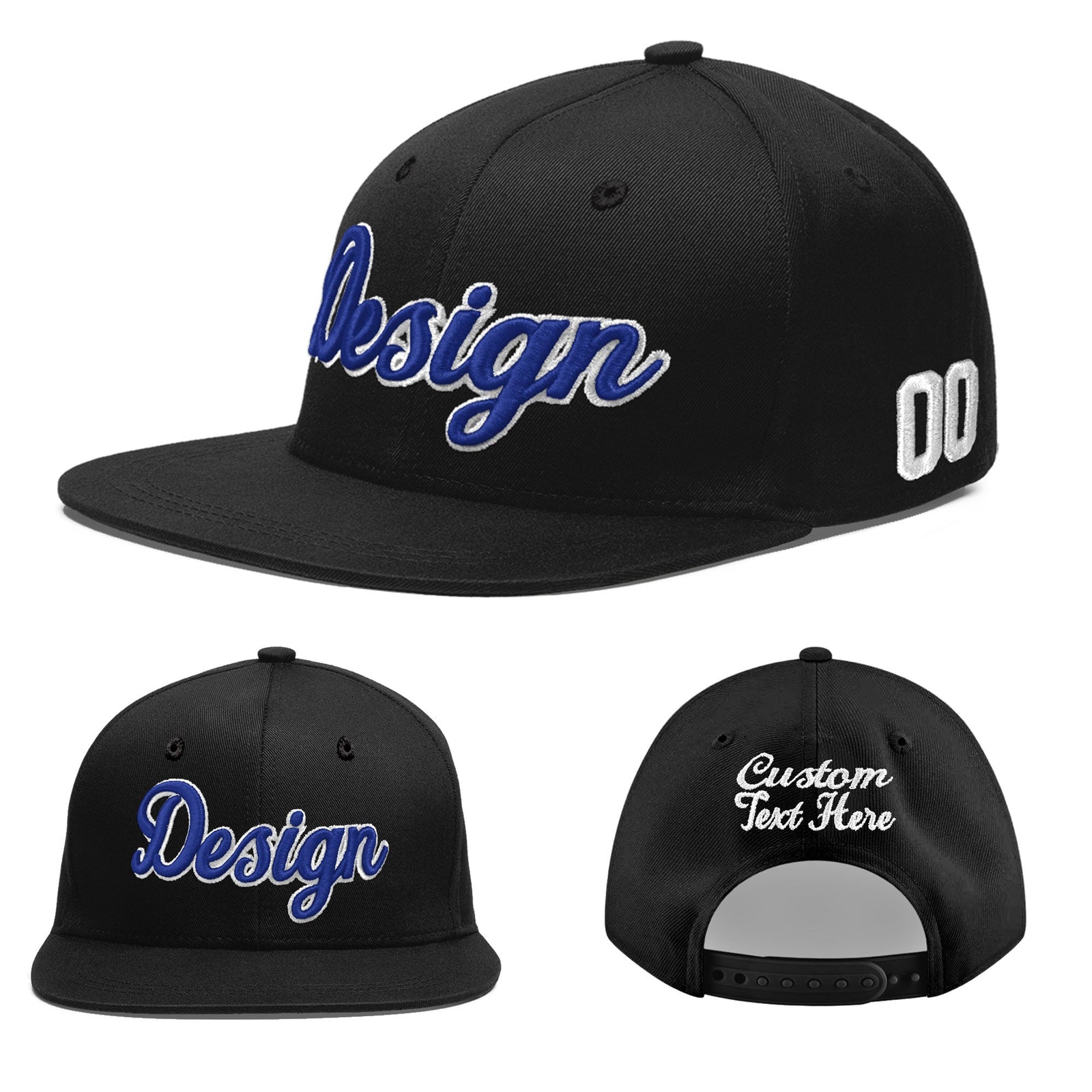 Custom Black 3D Puff Embroidery Flat Embroidery Casual Sport Baseball Cap