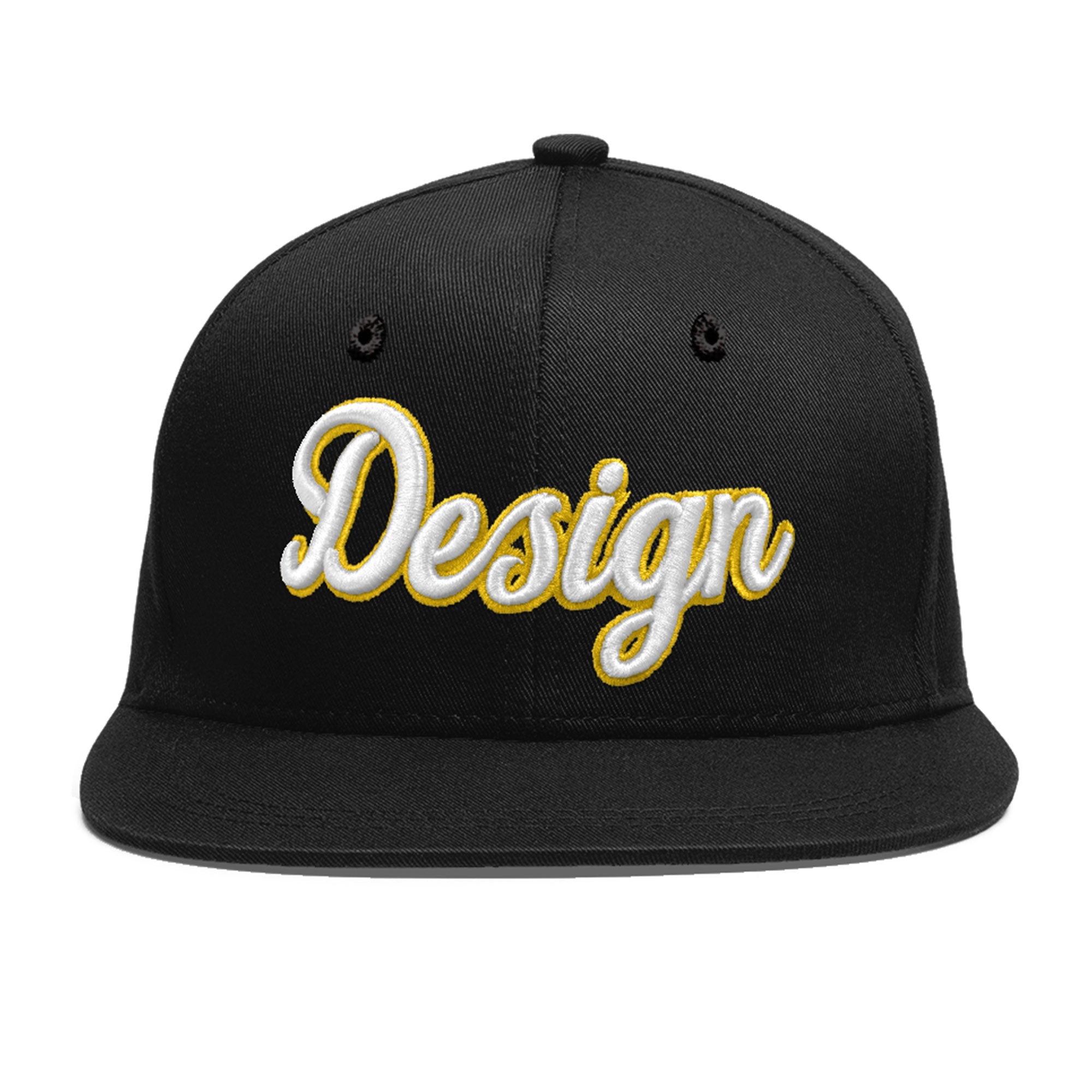 Custom Black White-Gold 3D Puff Embroidery Flat Embroidery Casual Sport Baseball Cap