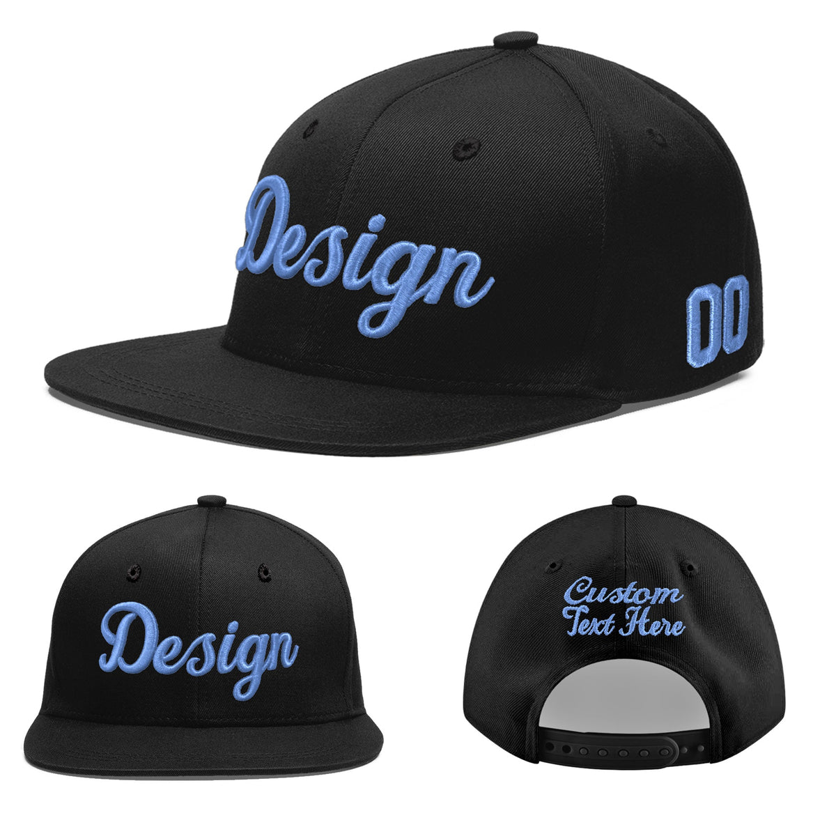 Custom Black 3D Puff Embroidery Flat Embroidery Casual Sport Baseball Cap