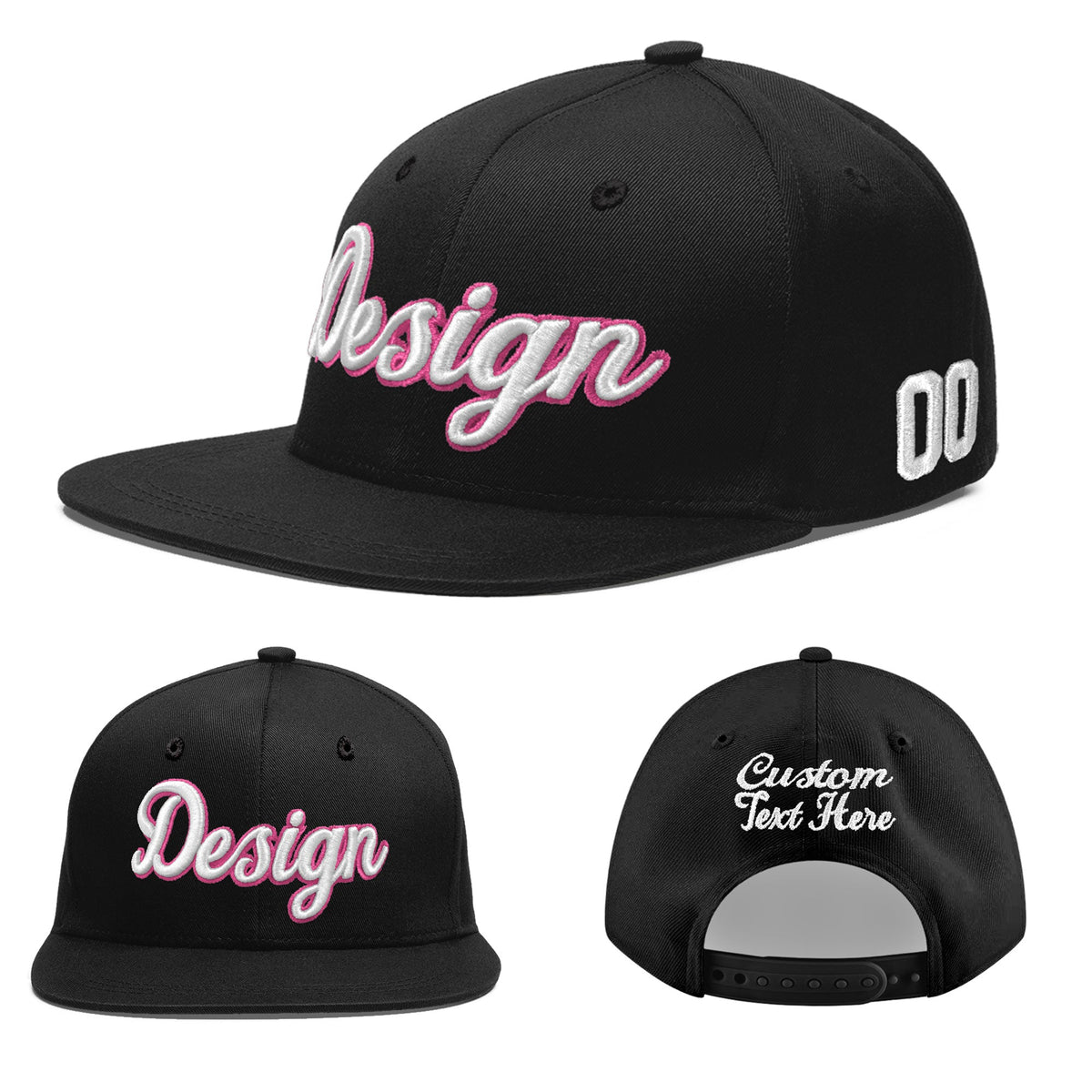 Custom Black 3D Puff Embroidery Flat Embroidery Casual Sport Baseball Cap