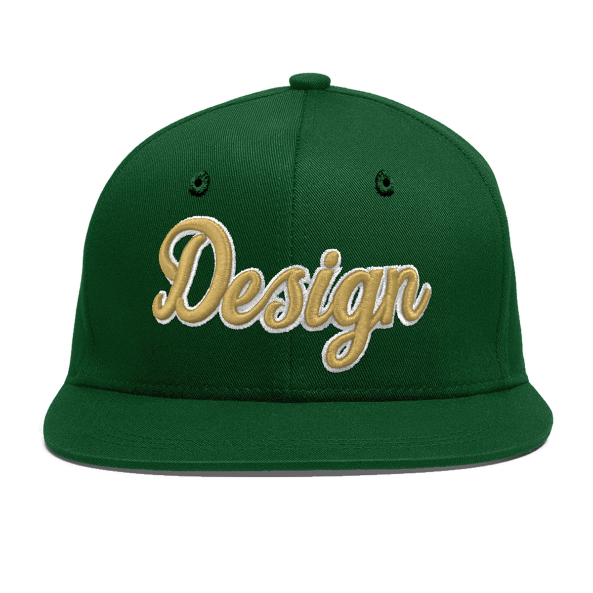 Custom Green 3D Puff Embroidery Flat Embroidery Casual Sport Baseball Cap
