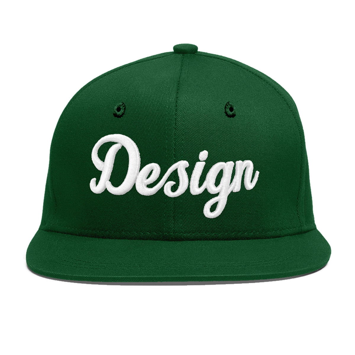 Custom Green 3D Puff Embroidery Flat Embroidery Casual Sport Baseball Cap