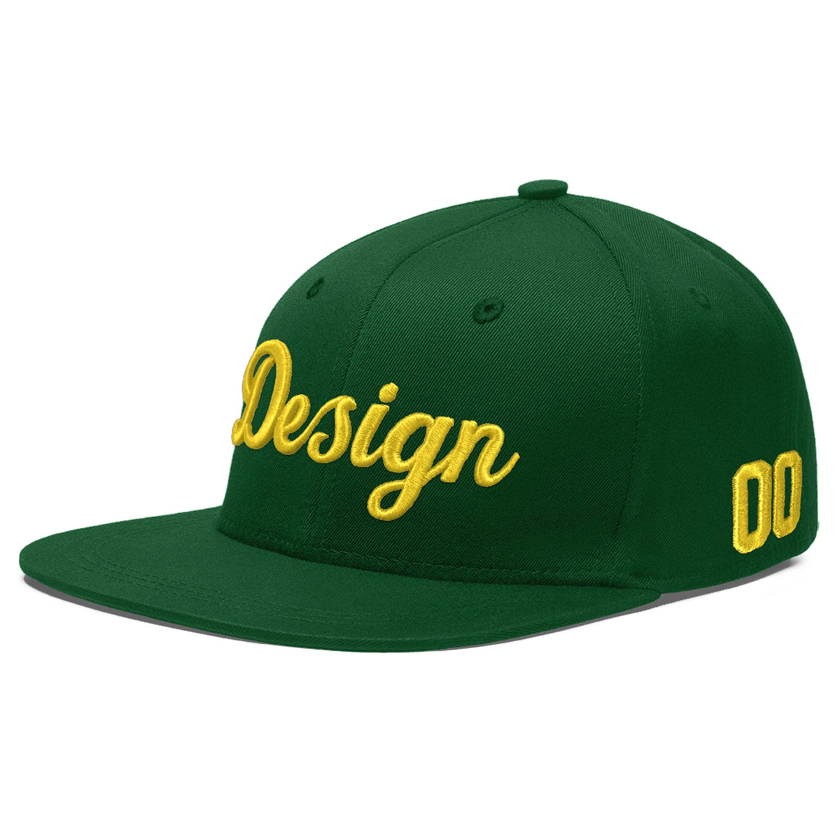Custom Green 3D Puff Embroidery Flat Embroidery Casual Sport Baseball Cap