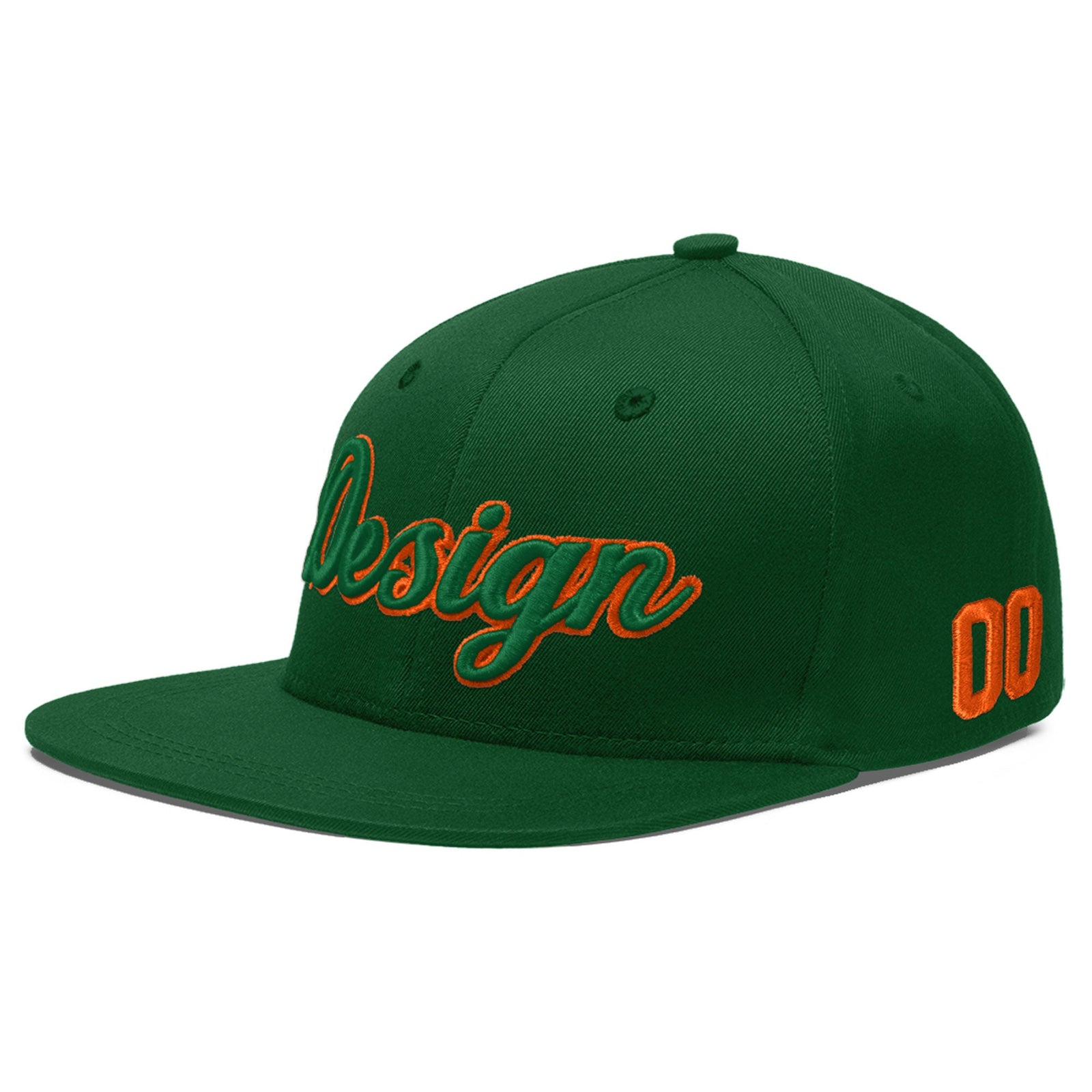 Custom Green 3D Puff Embroidery Flat Embroidery Casual Sport Baseball Cap