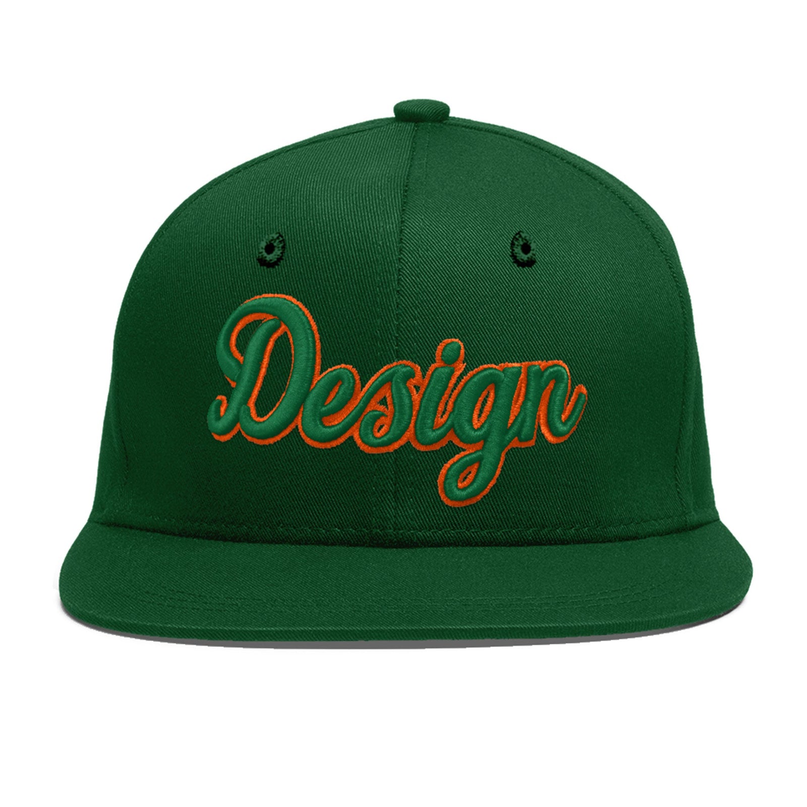 Custom Green 3D Puff Embroidery Flat Embroidery Casual Sport Baseball Cap