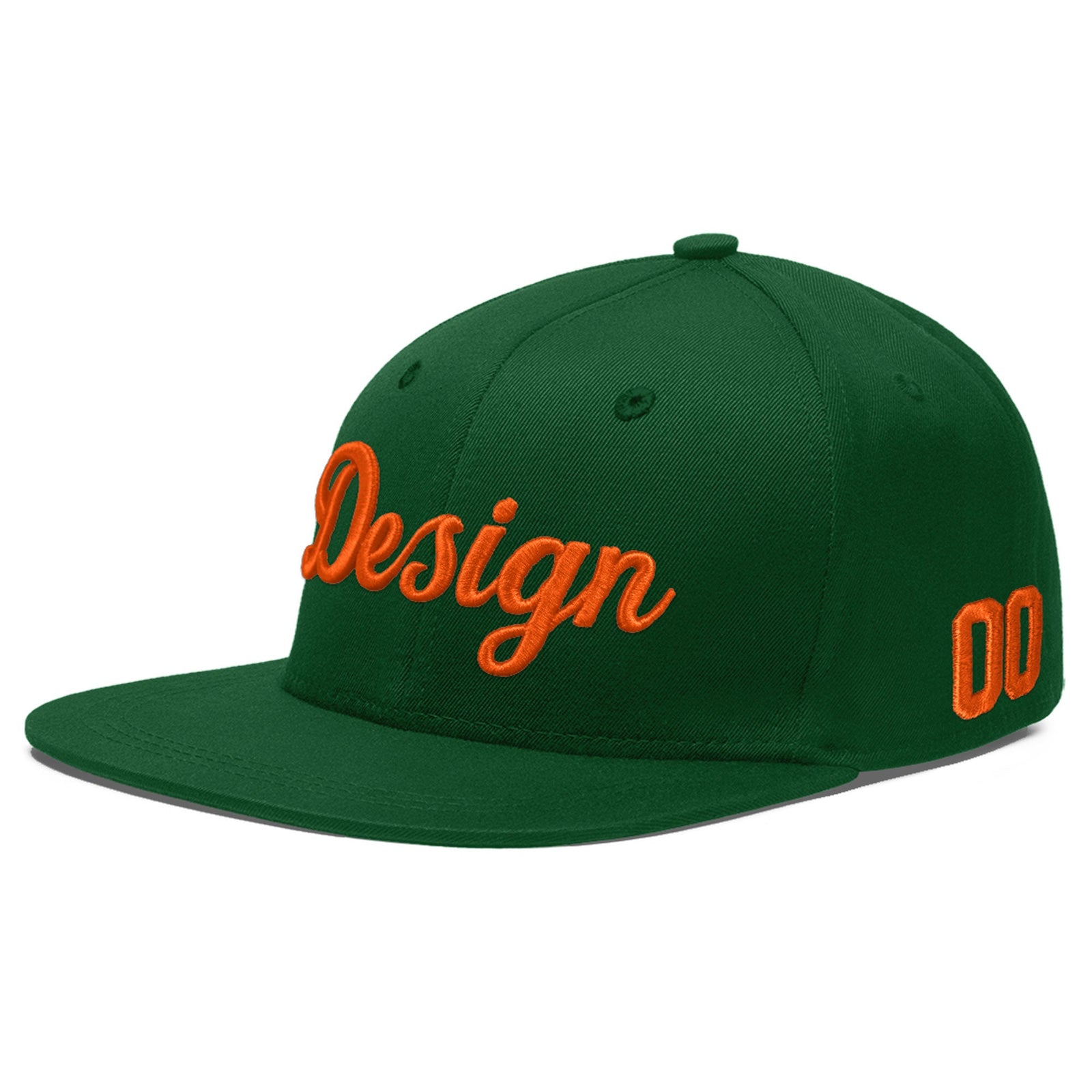 Custom Green 3D Puff Embroidery Flat Embroidery Casual Sport Baseball Cap