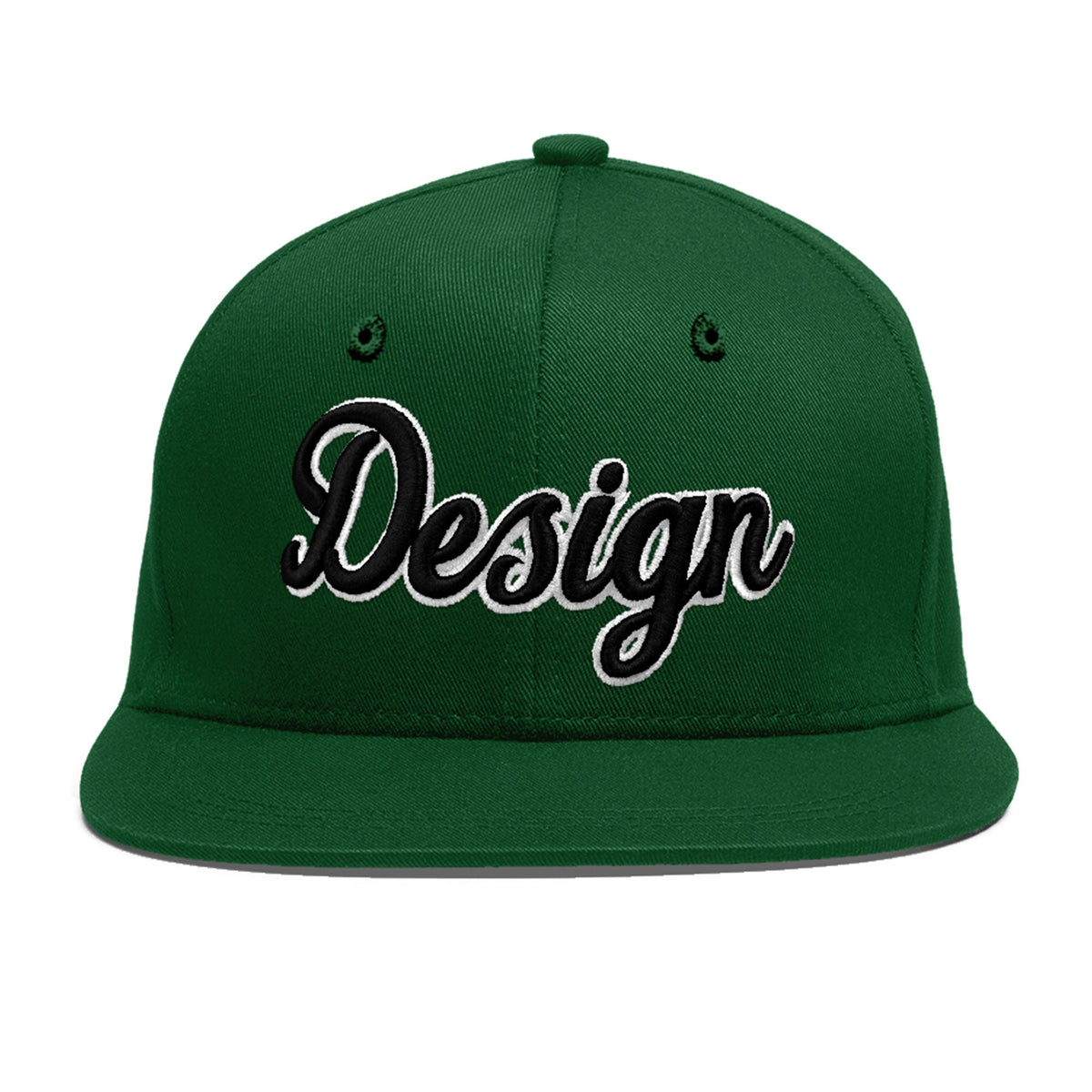 Custom Green 3D Puff Embroidery Flat Embroidery Casual Sport Baseball Cap