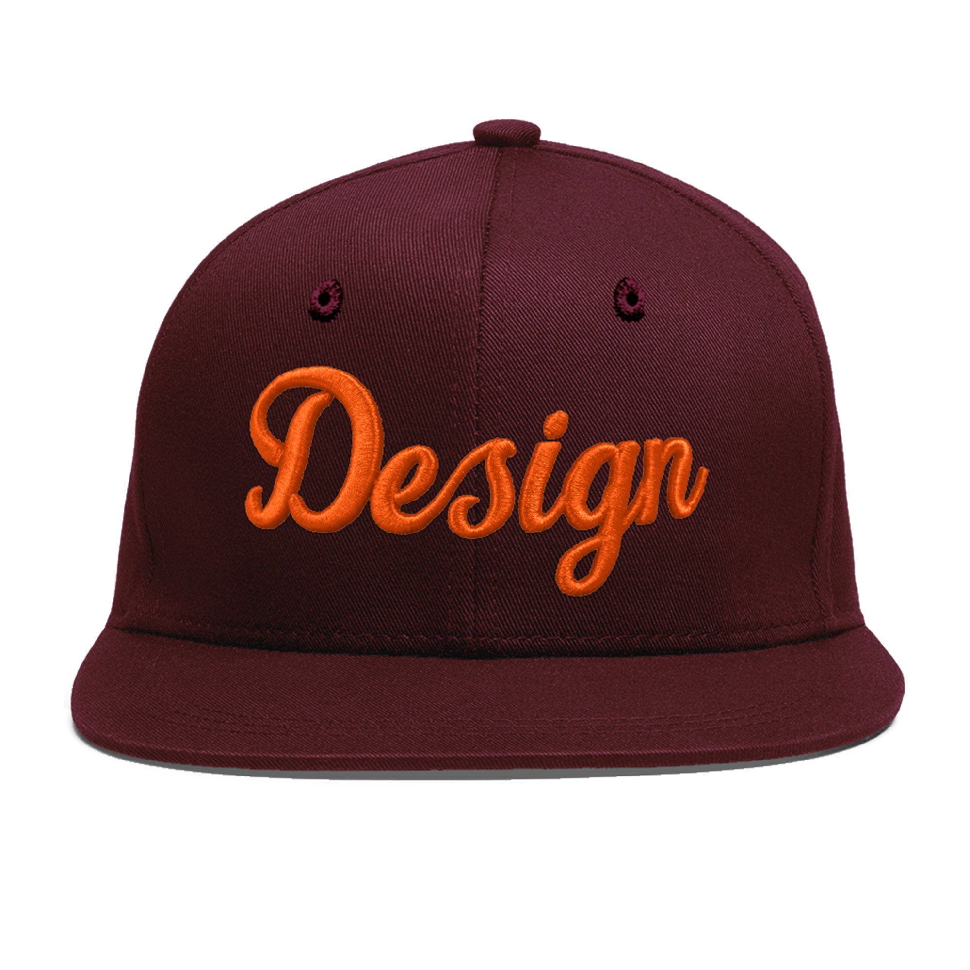 Custom Jujube Red Orange 3D Puff Embroidery Flat Embroidery Casual Sport Baseball Cap