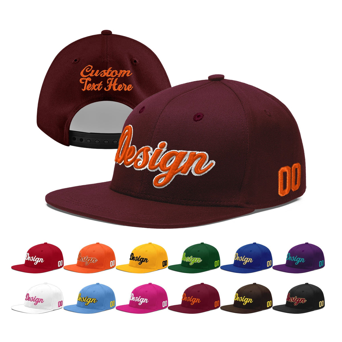 Custom Burgundy 3D Puff Embroidery Flat Embroidery Casual Sport Baseball Cap