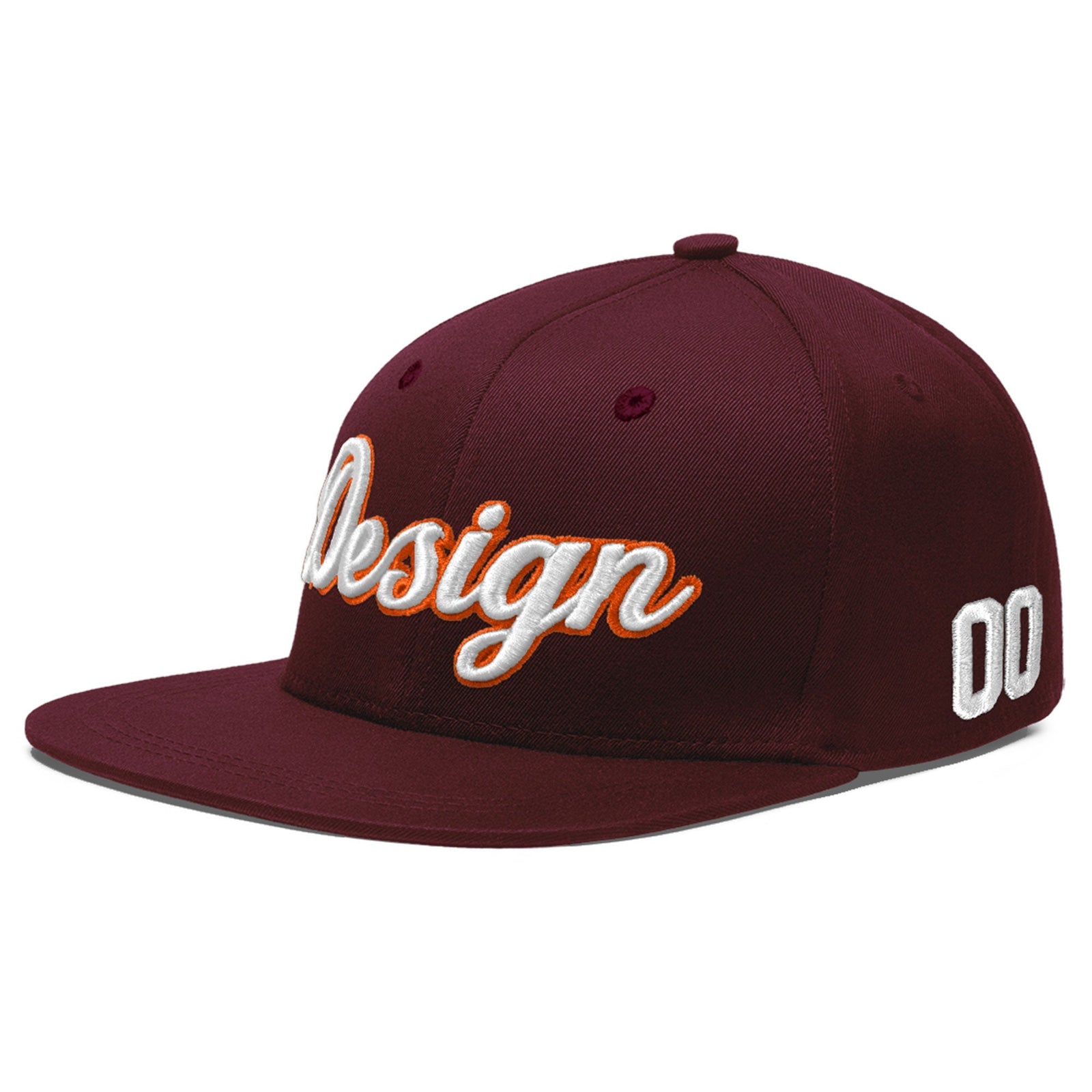 Custom Burgundy 3D Puff Embroidery Flat Embroidery Casual Sport Baseball Cap