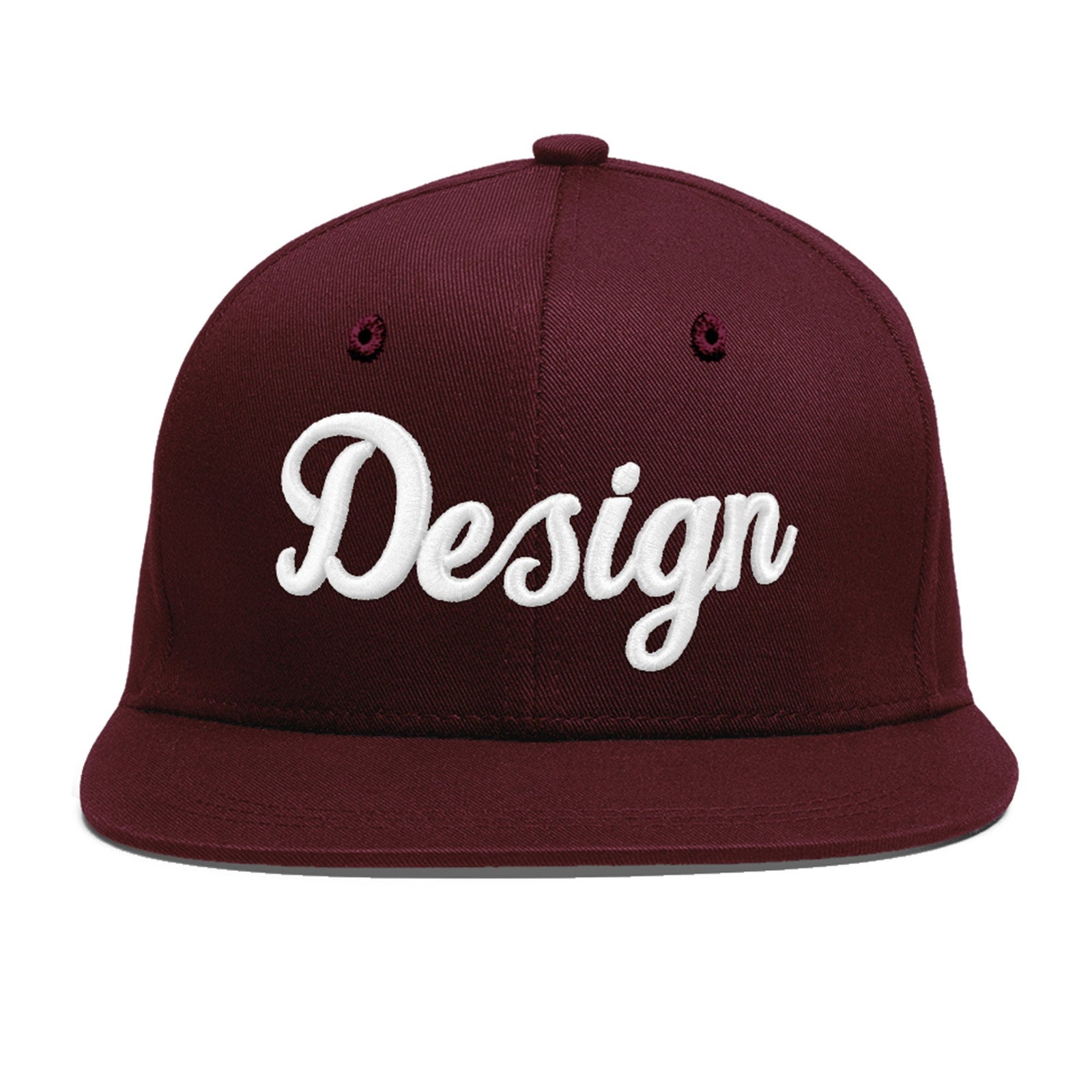 Custom Burgundy 3D Puff Embroidery Flat Embroidery Casual Sport Baseball Cap