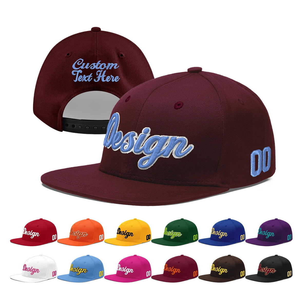 Custom Burgundy 3D Puff Embroidery Flat Embroidery Casual Sport Baseball Cap