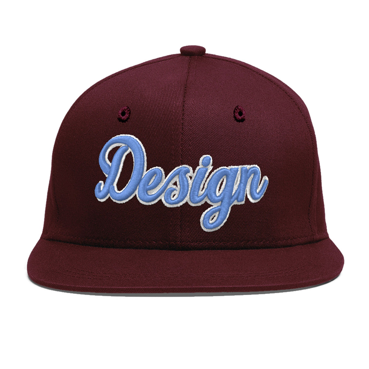 Custom Burgundy 3D Puff Embroidery Flat Embroidery Casual Sport Baseball Cap