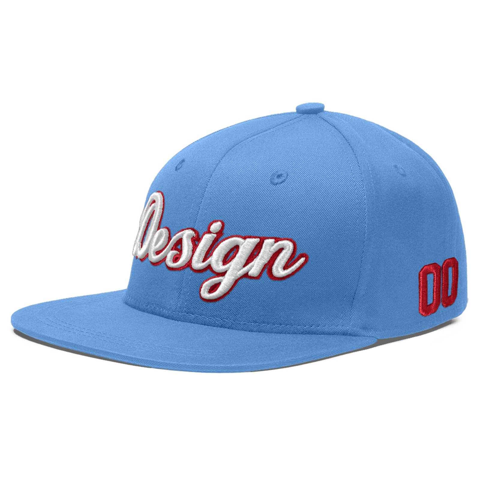 Custom Powder Blue 3D Puff Embroidery Flat Embroidery Casual Sport Baseball Cap