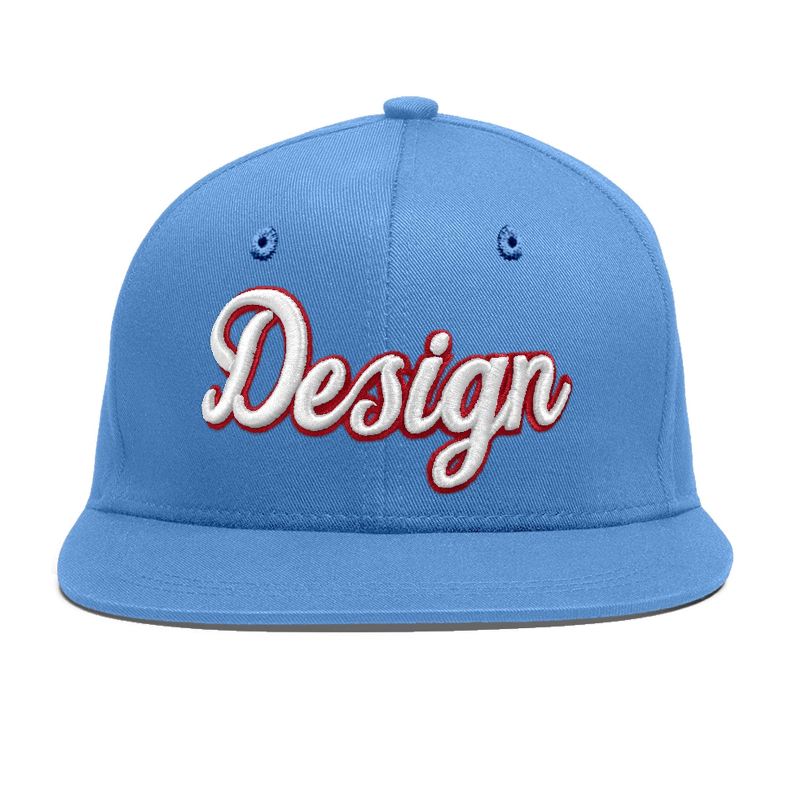 Custom Powder Blue 3D Puff Embroidery Flat Embroidery Casual Sport Baseball Cap
