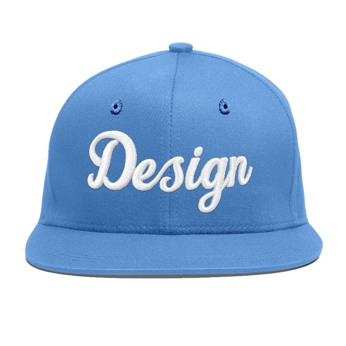 Custom Powder Blue 3D Puff Embroidery Flat Embroidery Casual Sport Baseball Cap