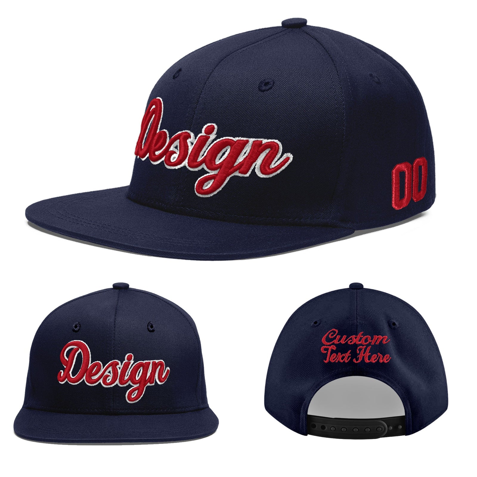 Custom Navy 3D Puff Embroidery Flat Embroidery Casual Sport Baseball Cap
