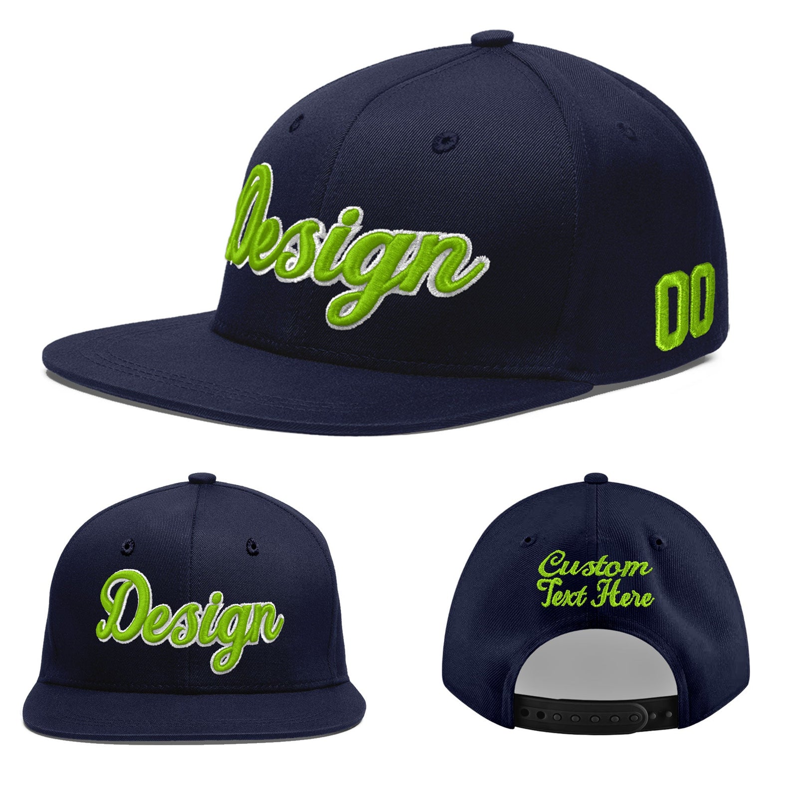 Custom Navy 3D Puff Embroidery Flat Embroidery Casual Sport Baseball Cap