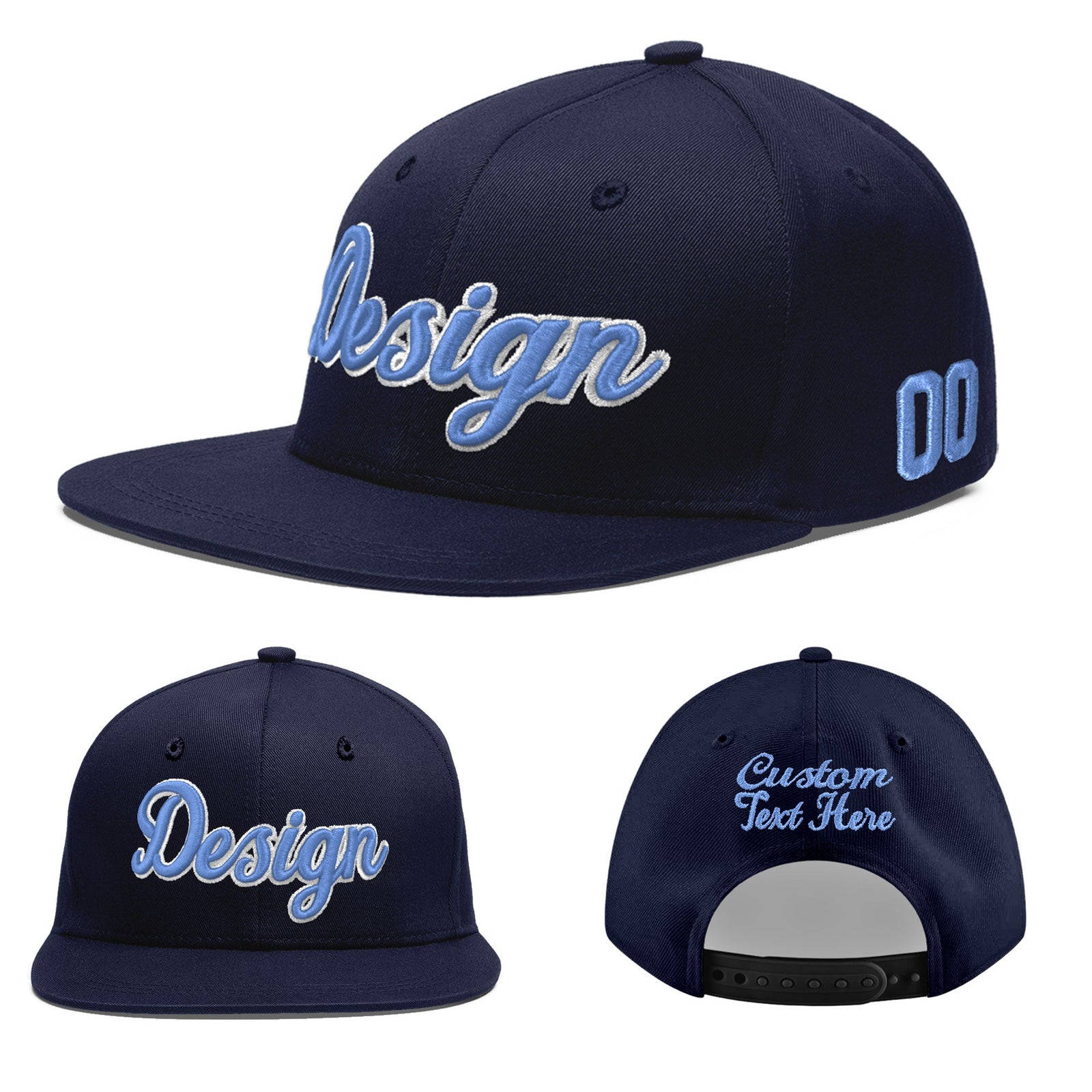 Custom Navy 3D Puff Embroidery Flat Embroidery Casual Sport Baseball Cap