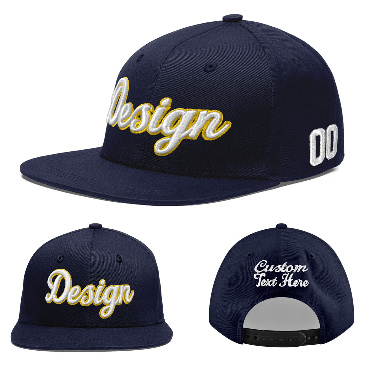Custom Navy 3D Puff Embroidery Flat Embroidery Casual Sport Baseball Cap