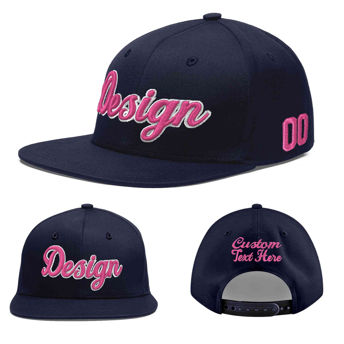 Custom Navy 3D Puff Embroidery Flat Embroidery Casual Sport Baseball Cap