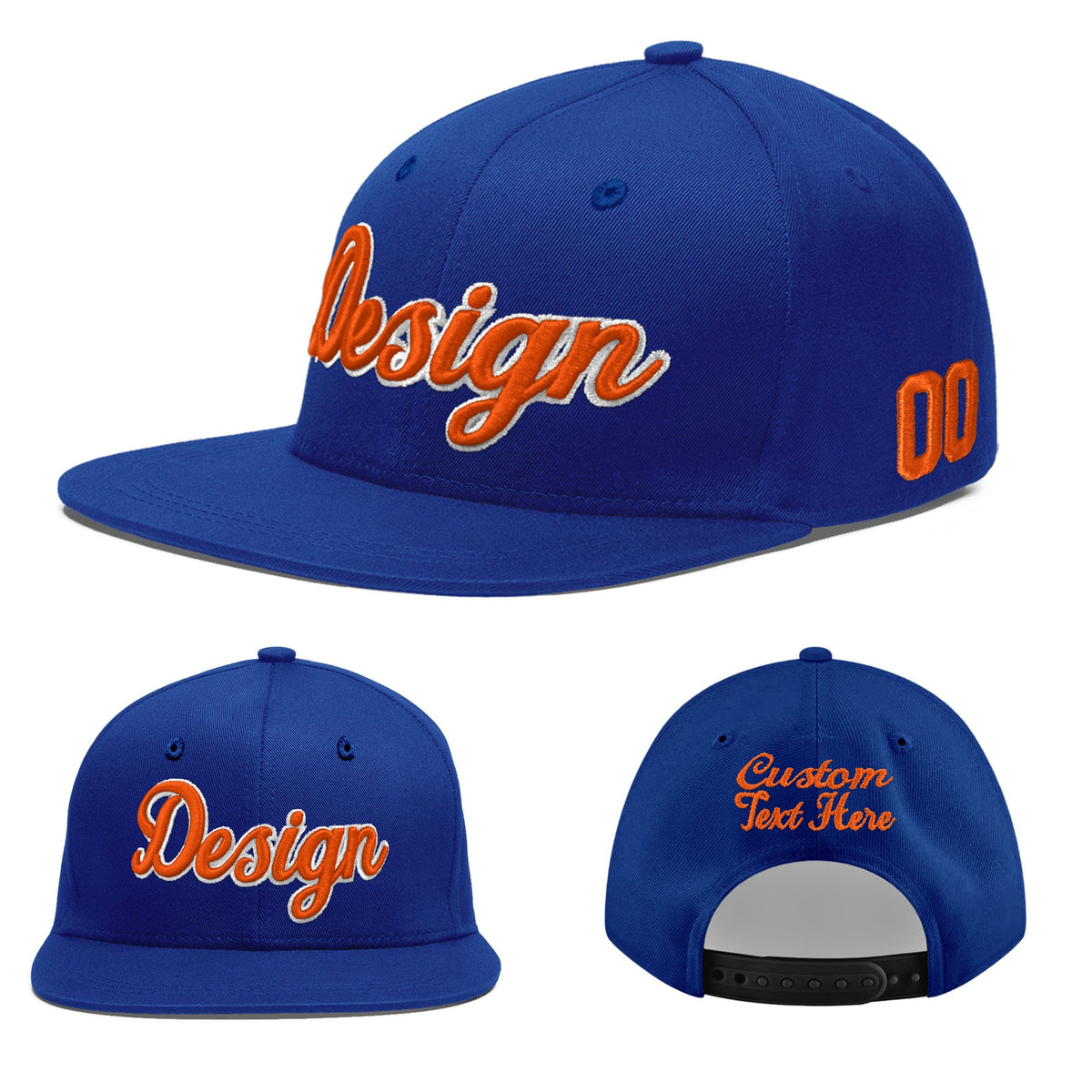 Custom Royal 3D Puff Embroidery Flat Embroidery Casual Sport Baseball Cap